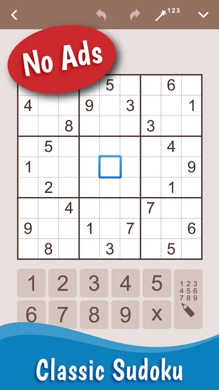 Sudoku: Classic and Variations — a classic nine-by-nine grid with the number pad open